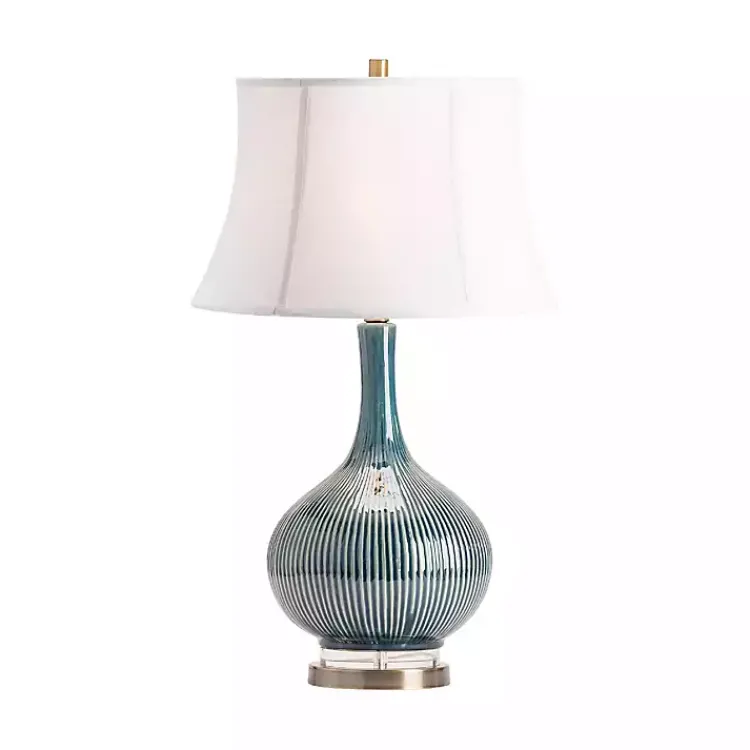 Kirklands Home Blue Ceramic Stripe Base Table Lamp White Best