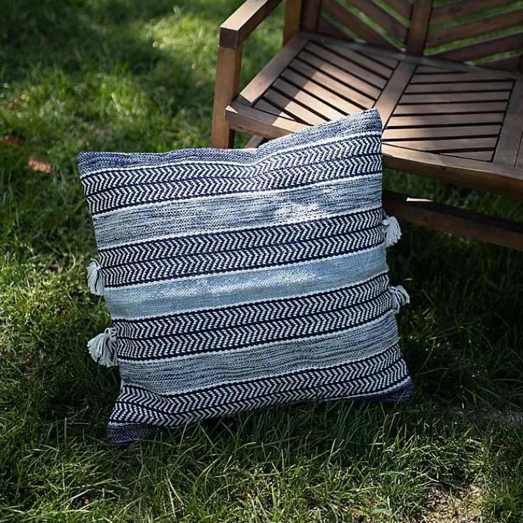 Kirklands Home Chevron Woven Outdoor Pillow Blue Discount