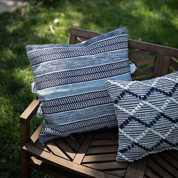 Kirklands Home Chevron Woven Outdoor Pillow Blue Discount