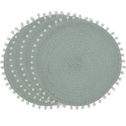 Kirklands Home Circular Pom Pom Placemats, Set of 4 Blue