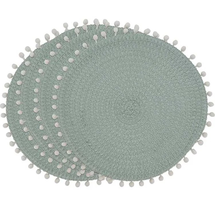 Kirklands Home Circular Pom Pom Placemats, Set of 4 Blue