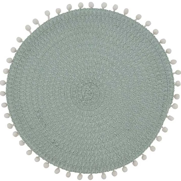 Kirklands Home Circular Pom Pom Placemats, Set of 4 Blue