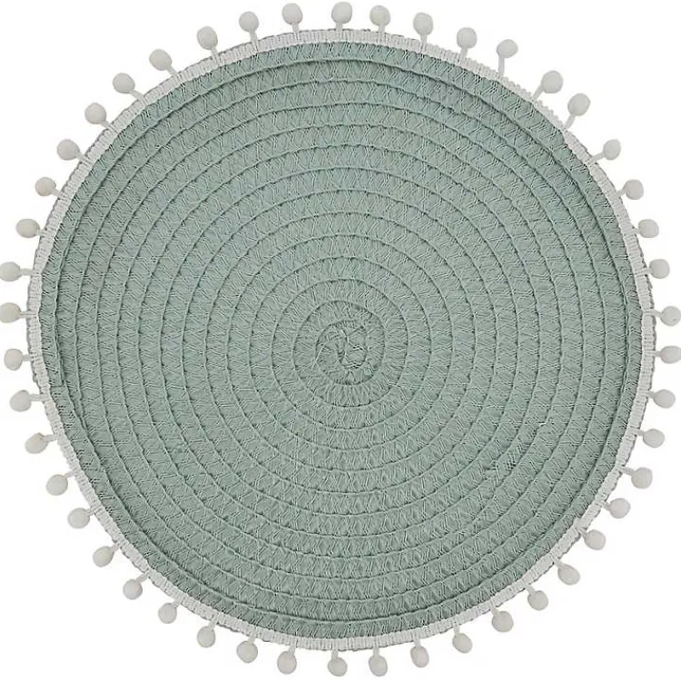 Kirklands Home Circular Pom Pom Placemats, Set of 4 Blue