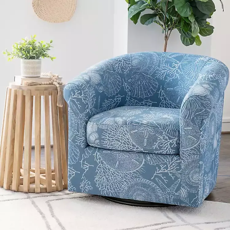 Kirklands Home Coastal Bonnie Swivel Accent Chair Blue Clearance