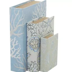 Baskets & Boxes>Kirklands Home Blue Coastal Canvas Book Boxes, Set of 3