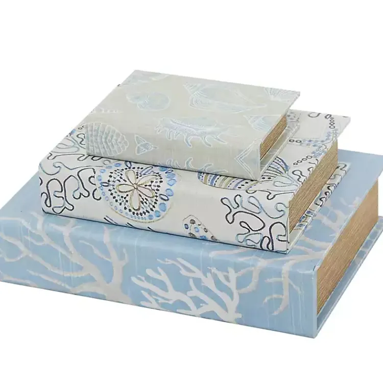 Baskets & Boxes>Kirklands Home Blue Coastal Canvas Book Boxes, Set of 3