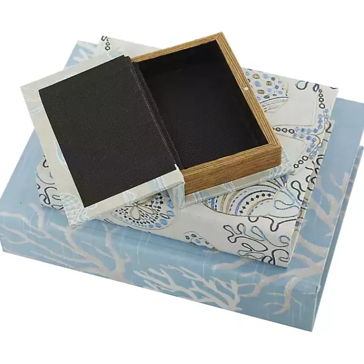 Baskets & Boxes>Kirklands Home Blue Coastal Canvas Book Boxes, Set of 3