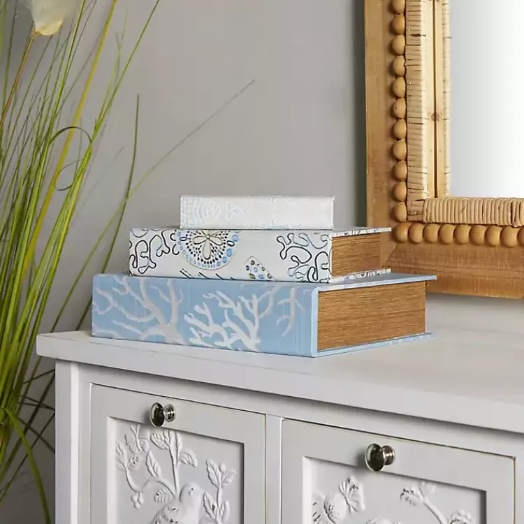 Baskets & Boxes>Kirklands Home Blue Coastal Canvas Book Boxes, Set of 3