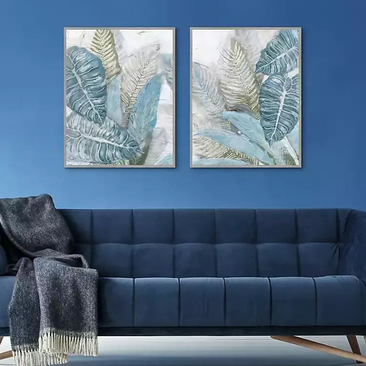 Kirklands Home Blue Coastal Leaves I & II Canvas Prints, Set of 2