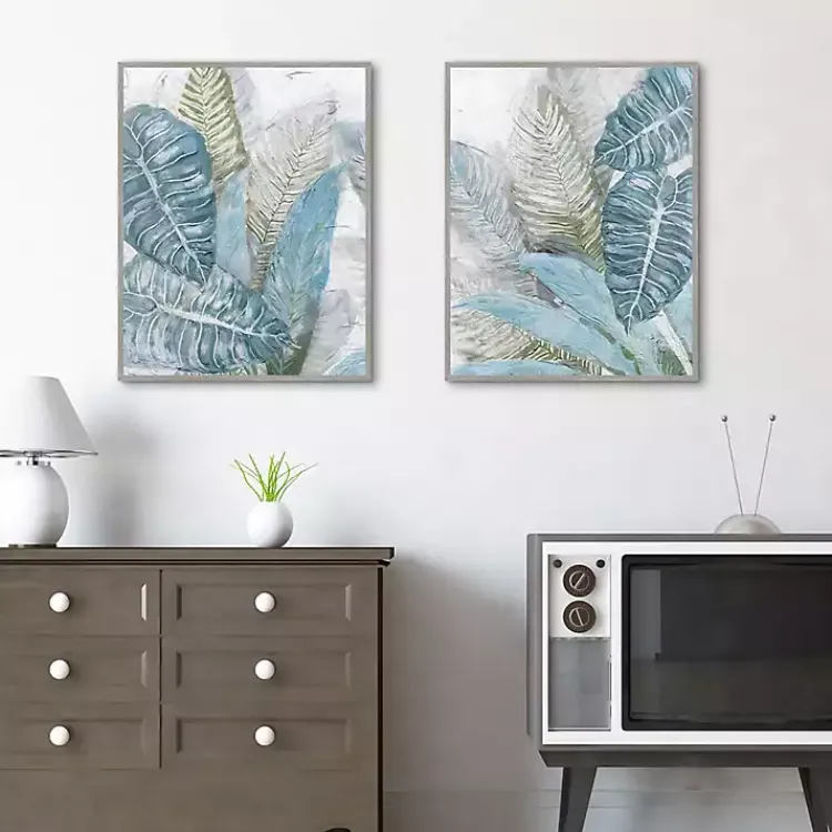 Kirklands Home Blue Coastal Leaves I & II Canvas Prints, Set of 2