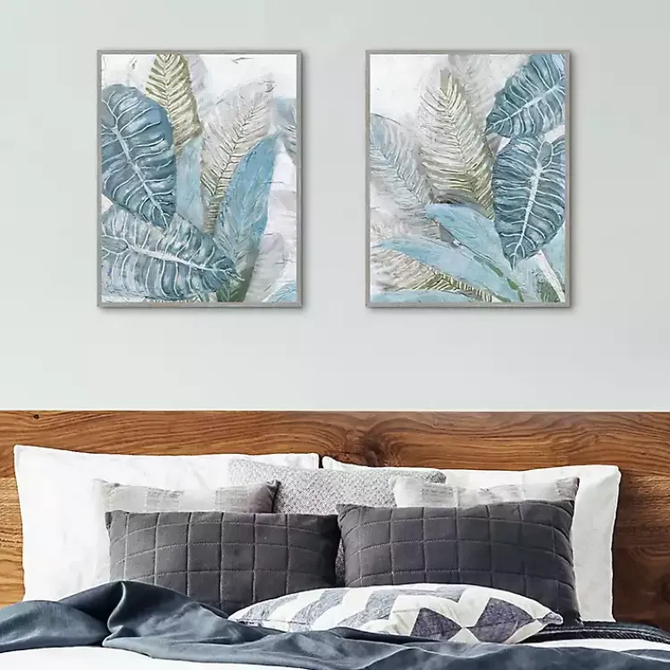 Kirklands Home Blue Coastal Leaves I & II Canvas Prints, Set of 2