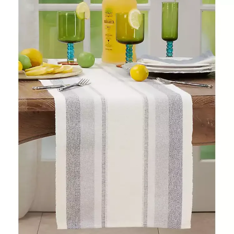 Kirklands Home Coastal Ribbed Striped Table Runner Blue Sale