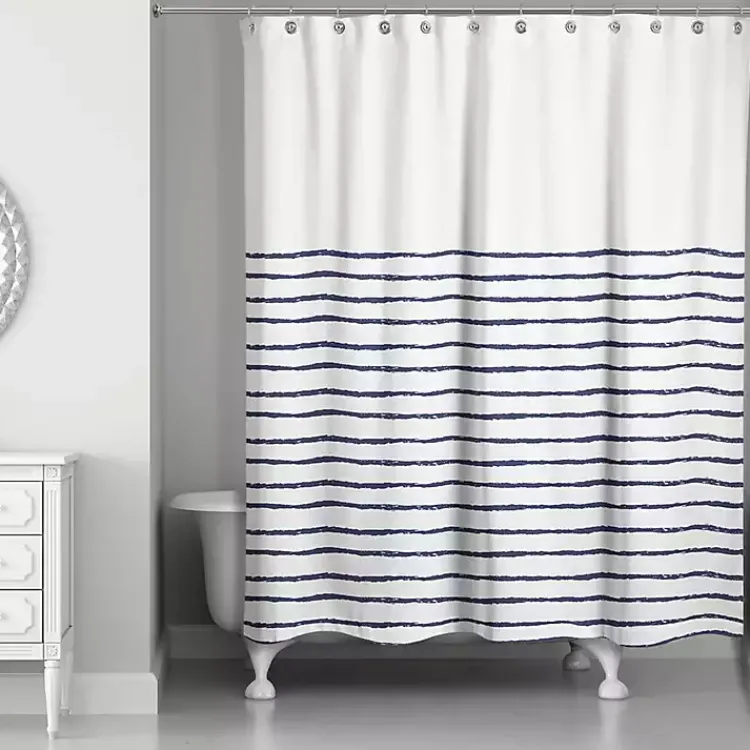Kirklands Home Blue Colorblock Striped Shower Curtain Sale