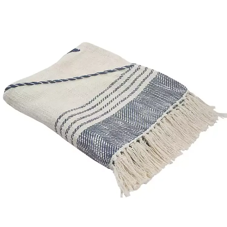 Blankets & Throws>Kirklands Home Cotton Diamond Geometric Fringe Throw Blue
