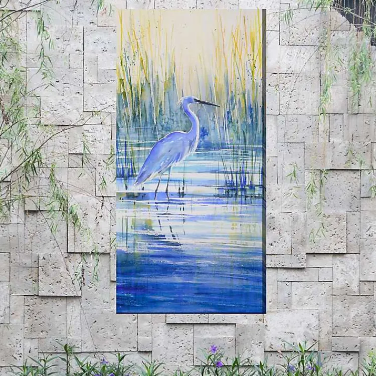 Kirklands Home Blue Crane Outdoor Canvas Art Print, 24x48 in. Hot