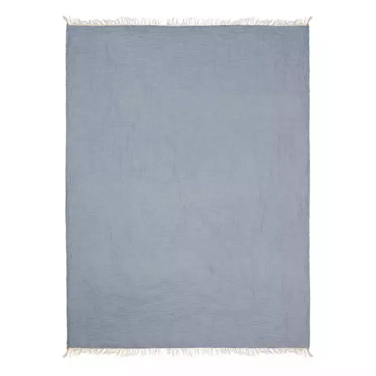 Blankets & Throws>Kirklands Home Crinkled Cotton Fringe Throw Blue