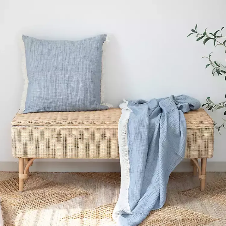 Blankets & Throws>Kirklands Home Crinkled Cotton Fringe Throw Blue