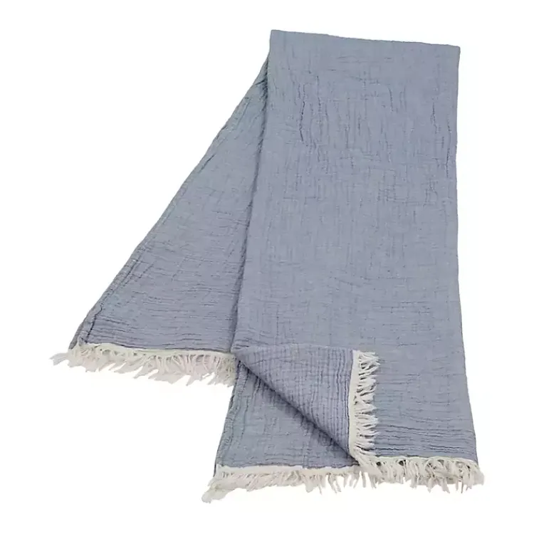 Blankets & Throws>Kirklands Home Crinkled Cotton Fringe Throw Blue
