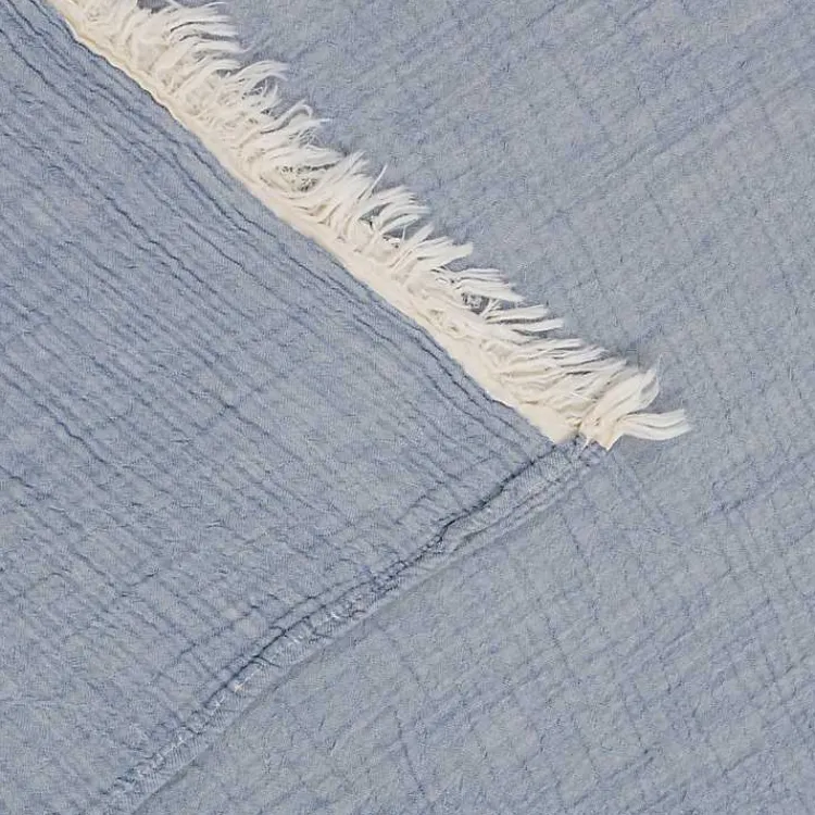 Blankets & Throws>Kirklands Home Crinkled Cotton Fringe Throw Blue