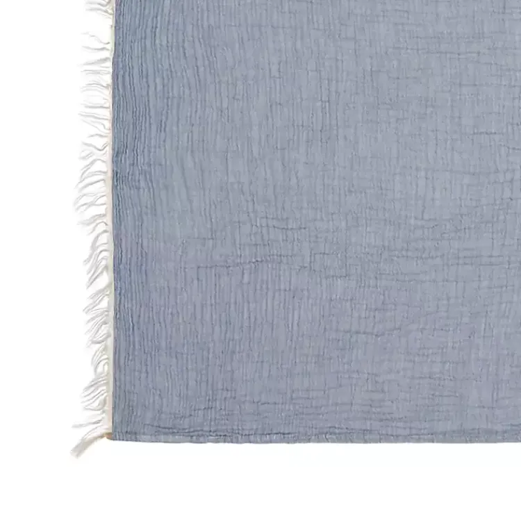 Blankets & Throws>Kirklands Home Crinkled Cotton Fringe Throw Blue