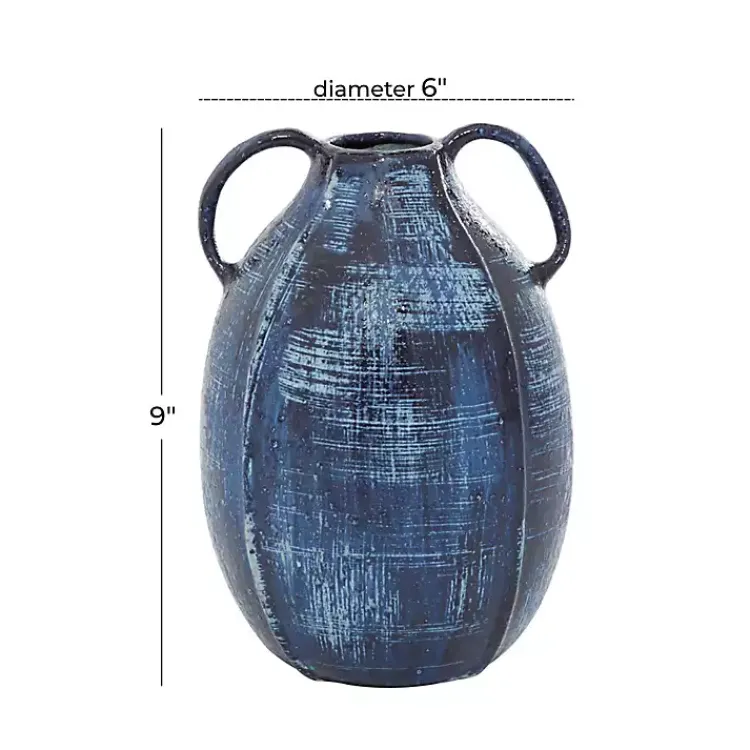 Vases>Kirklands Home Crosshatch Double Handle Ceramic Vase, 9 in. Blue