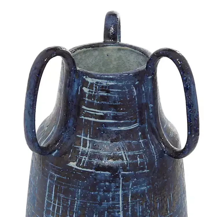 Vases>Kirklands Home Crosshatch Triple Handle Ceramic Vase, 13 in. Blue