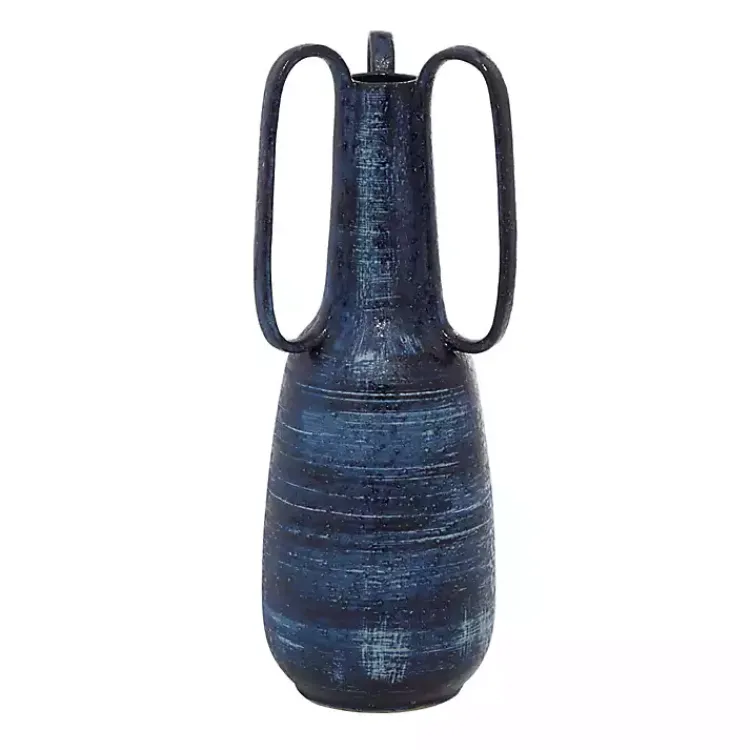 Vases>Kirklands Home Crosshatch Triple Handle Ceramic Vase, 17 in. Blue