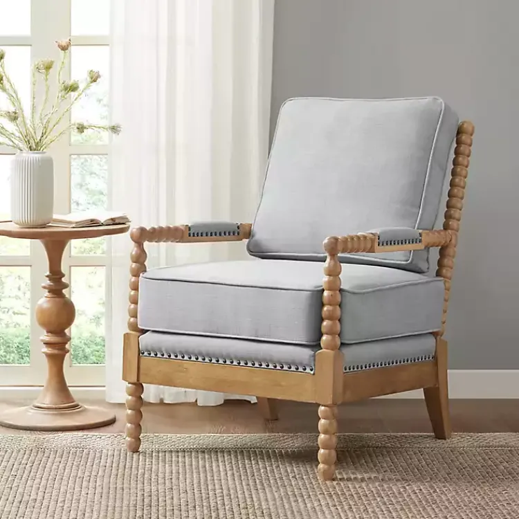 Kirklands Home Cushion Beaded Wood Frame Accent Chair Blue Sale