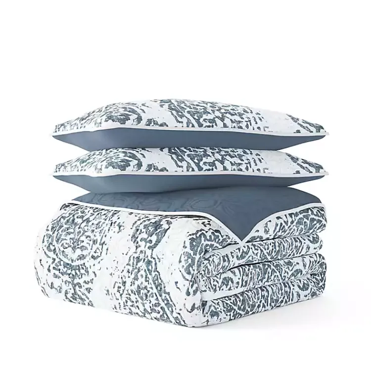 Kirklands Home Blue Damask Reversible 3-pc. Queen Quilt Set Hot