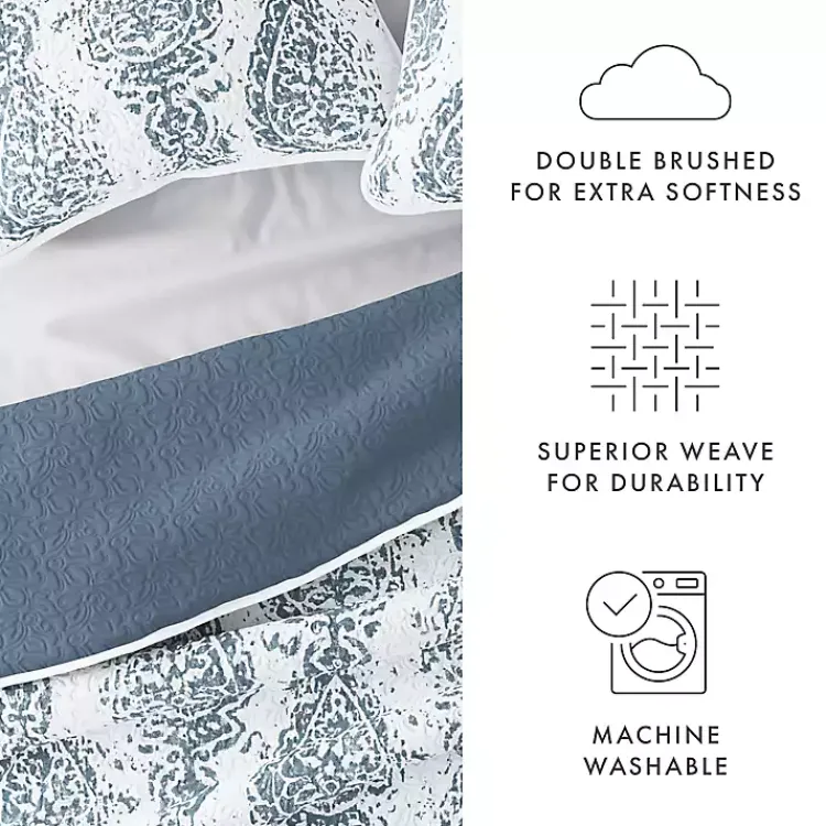 Kirklands Home Blue Damask Reversible 3-pc. Queen Quilt Set Hot