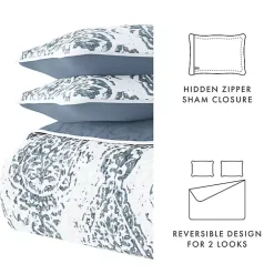 Kirklands Home Blue Damask Reversible 3-pc. King Quilt Set