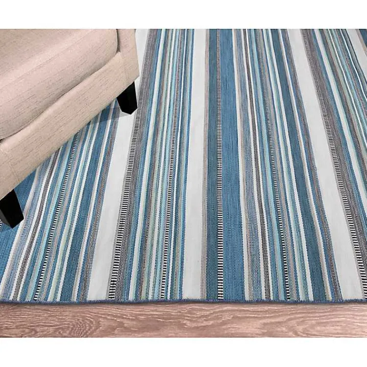 Kirklands Home Dhurri Stripe Indoor/Outdoor Area Rug, 7x9 Blue