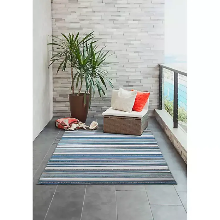 Kirklands Home Dhurri Stripe Indoor/Outdoor Area Rug, 7x9 Blue