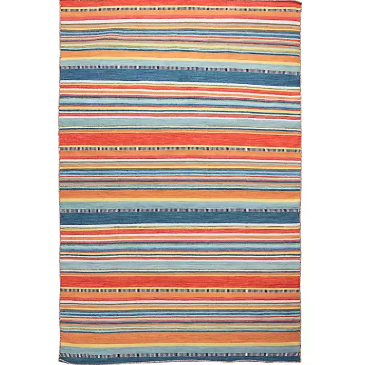 Kirklands Home Blue Dhurri Stripe Indoor/Outdoor Area Rug, 7x9 Clearance