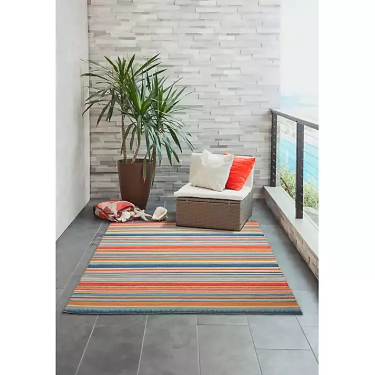 Kirklands Home Blue Dhurri Stripe Indoor/Outdoor Area Rug, 7x9 Clearance