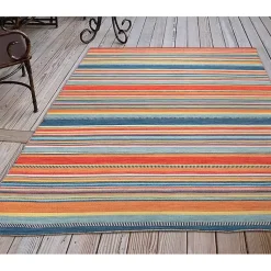 Kirklands Home Blue Dhurri Stripe Indoor/Outdoor Area Rug, 7x9 Clearance