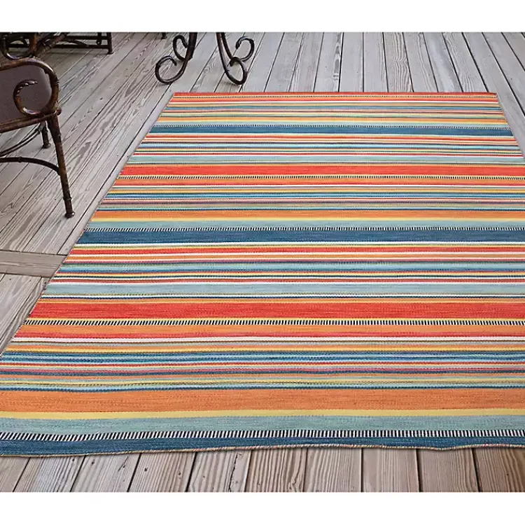Kirklands Home Blue Dhurri Stripe Indoor/Outdoor Area Rug, 7x9 Clearance