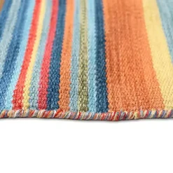 Kirklands Home Blue Dhurri Stripe Indoor/Outdoor Area Rug, 7x9 Clearance