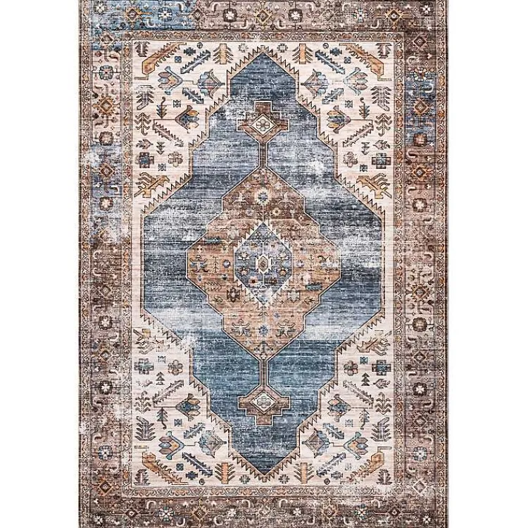 Kirklands Home Blue Distressed Medallion Washable Area Rug, 5x8 Online