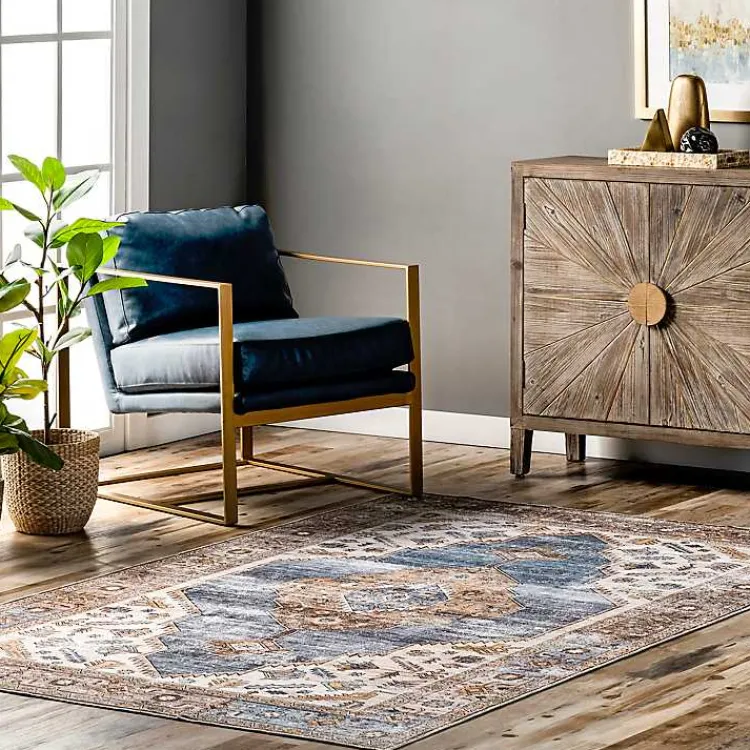 Kirklands Home Blue Distressed Medallion Washable Area Rug, 5x8 Online
