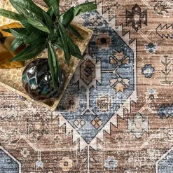 Kirklands Home Blue Distressed Medallion Washable Area Rug, 5x8 Online