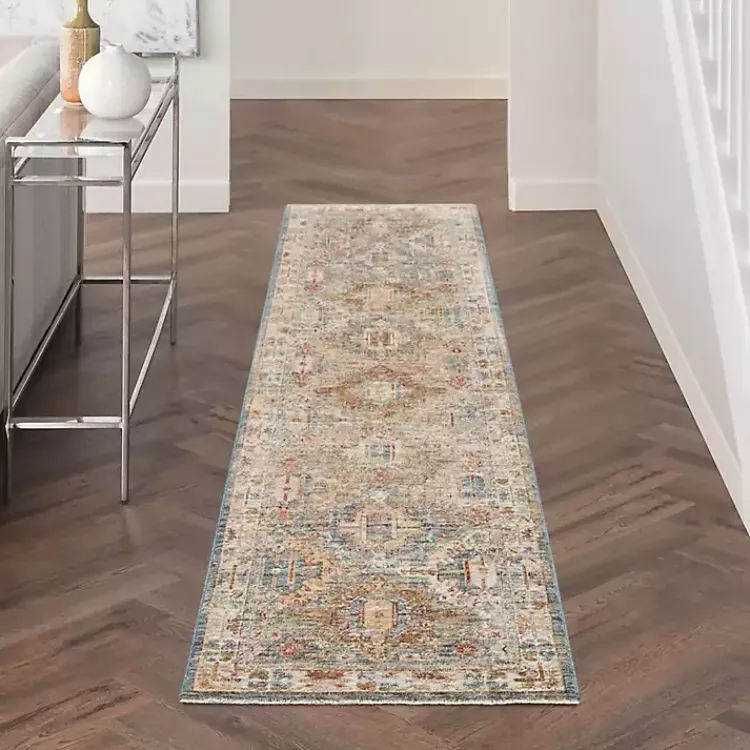 Kirklands Home Blue Distressed Medallion Runner, 2x10 Multi Discount