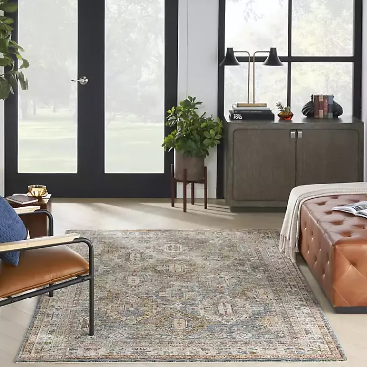 Kirklands Home Blue Distressed Multi Medallion Area Rug, 5x7 Hot