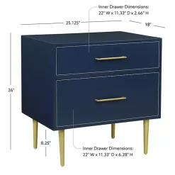 Kirklands Home 2-Drawer Nightstand with Gold Hardware Blue Sale
