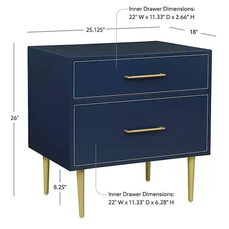 Kirklands Home 2-Drawer Nightstand with Gold Hardware Blue Sale