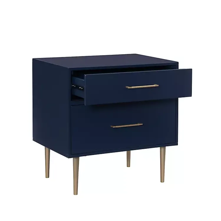 Kirklands Home 2-Drawer Nightstand with Gold Hardware Blue Sale