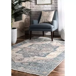 Kirklands Home Blue Eli Medallion Fringe Area Rug, 5x8 Online