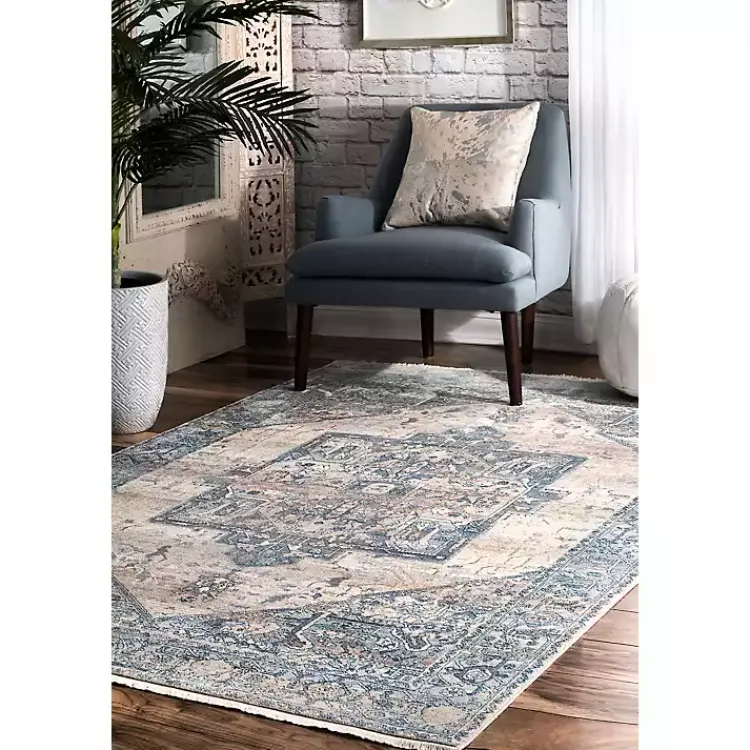 Kirklands Home Blue Eli Medallion Fringe Area Rug, 5x8 Online