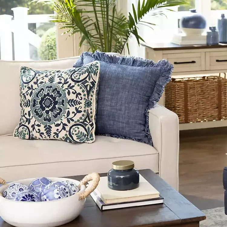 Pillows>Kirklands Home Embroidered Claudia Pillow Blue