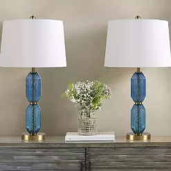 Kirklands Home Faceted Glass Table Lamp Blue New